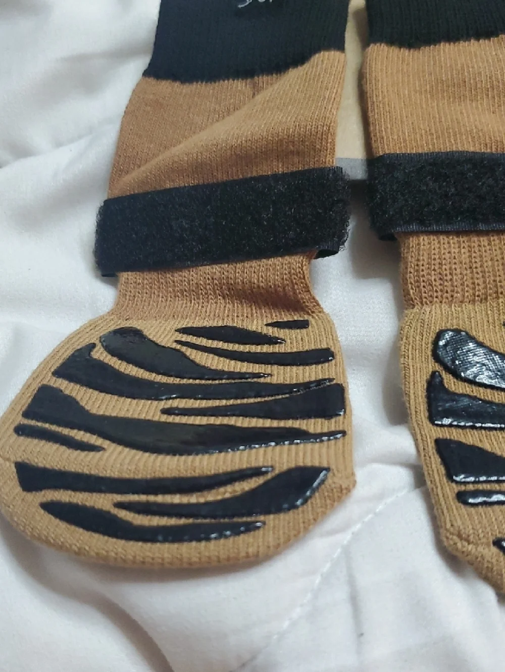 Dog Non-Slip Recovery Socks in Tan & Black - Secure Velcro Straps